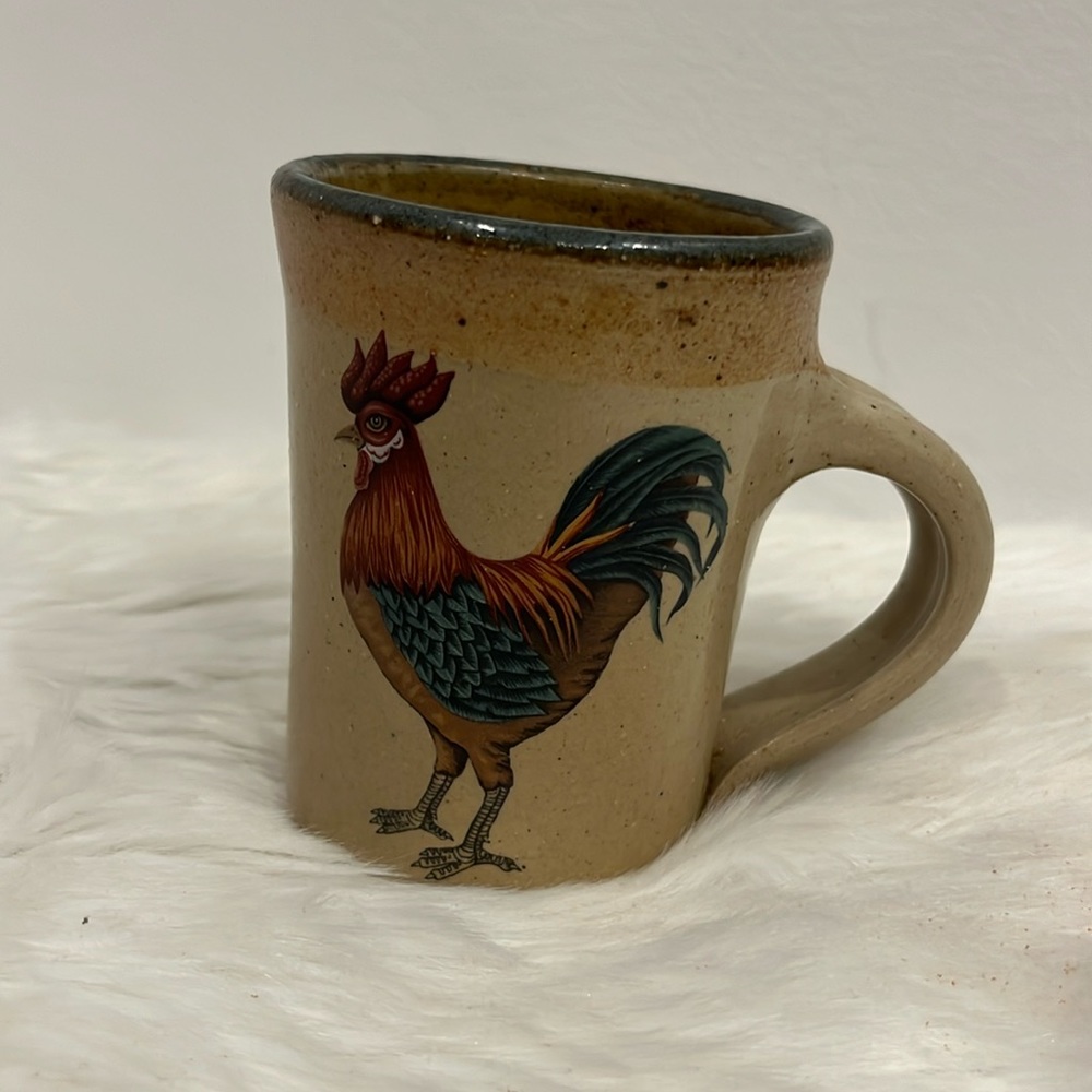Vintage Monroe Salt Works of Maine Mug Pottery Glaze Rooster Ceramic